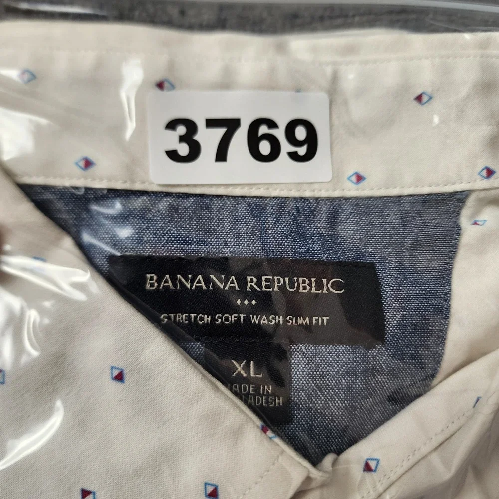 Banana Republic Mens XL Slim Fit Stretch Soft Wash Short Sleeve Button Shirt